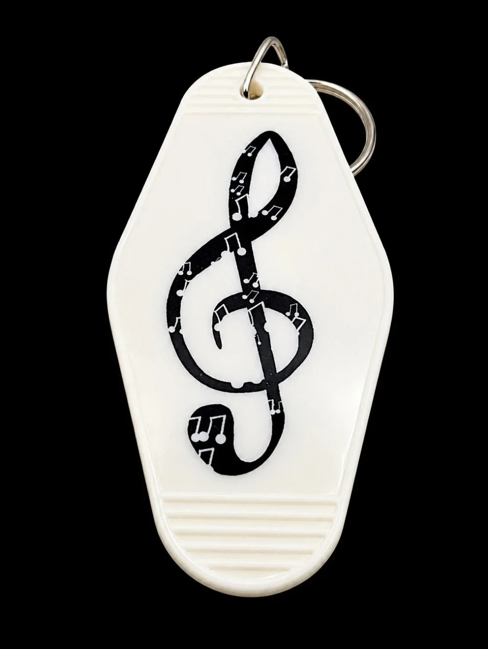 Retro Motel Keychain White Black Treble Clef Music Note